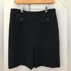 Per Se Unique Black wool lined skirt with turquoise stitching box pleats Size 8